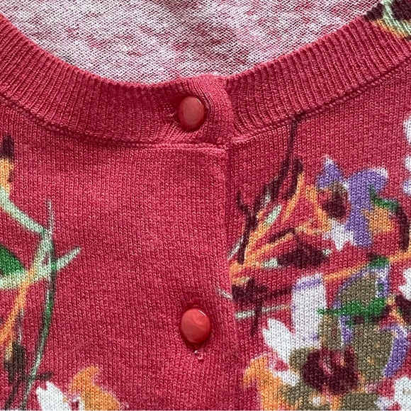 TALBOTS red orange Floral Button-Up long sleeve Cardigan cotton wool blend Sz: S - Picture 5 of 11